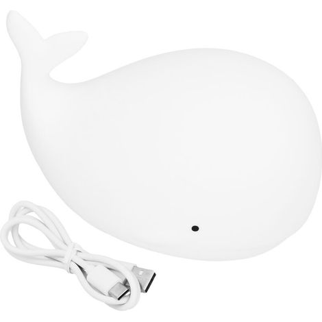 Silikon-nachtlicht Mit Usb-ladegerät, Niedliche, Walförmige Tipplampe Mit 3 Beleuchtungsmodi, 3-stunden-timerfunktion, Weiß