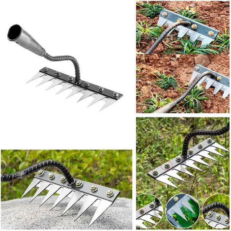 Unkrautrechen Aus Kohlenstoffstahl Mit 6 Zinken – Ergonomischer Griff – Leichtgewicht Für Verdichtete Böden – Effektive Wurzelbelüftung