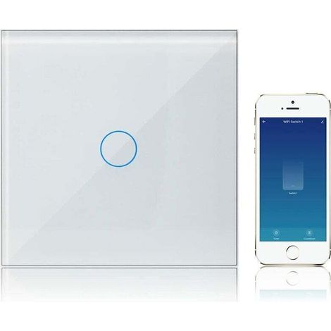Smart Life-kompatibler Wlan-schalter Mit Alexa Und Google Assistant, Wandmontage, Berührungsempfindlich, Einweg-schaltung, Weißes Bedienfeld Aus Gehärtetem Glas
