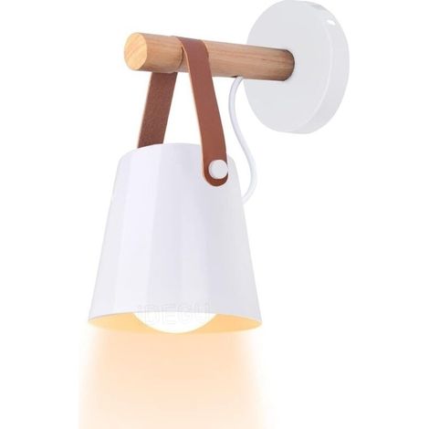 Moderne Weiße Led-wandleuchte Im Industriestil, Metall- Und Holzoptik, E27-fassung, Für Schlafzimmer, Restaurant Oder Café