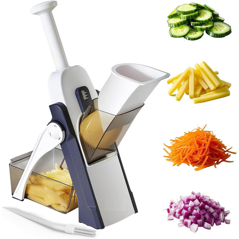 Manuelle Küchenmandoline – Klinge Aus 420j-edelstahl – Einstellbare Schnittstärke Von 0,5 Bis 8 Mm – Saugnäpfe Für Sicheren Stand – Inklusive Auffangbehälter