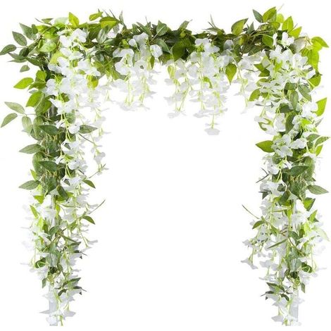 Künstliche Glyziniengirlande (2 M), Hängende Künstliche Glyzinienblumengirlande Zur Floralen Dekoration Eines Traubogens – Weiß