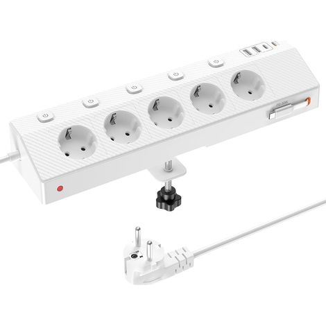 Steckdosenleiste Mit 5 Ac-steckdosen, 5 Usb-anschlüssen (davon Usb-c Pd 30w), Einzelschaltern, Überspannungsschutz Und 2 M Kabel Für Büro Und Zuhause