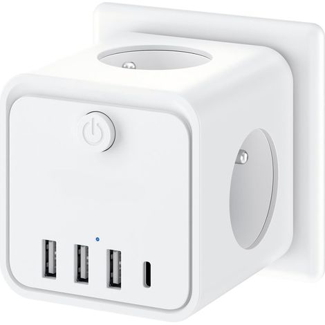 Wandsteckdosenleiste, 3 Französische Steckdosen, 3 Usb-anschlüsse, 1 Typ-c-anschluss, Würfeldesign, Für Zuhause Und Büro