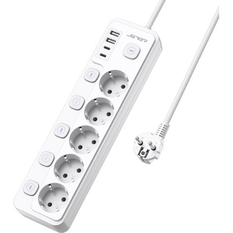 Steckdosenleiste Mit 5 Steckdosen, Einzelschaltern, 4 Usb-ladeanschlüssen, 2 M Kabel, Für Zuhause, Büro Und Küche