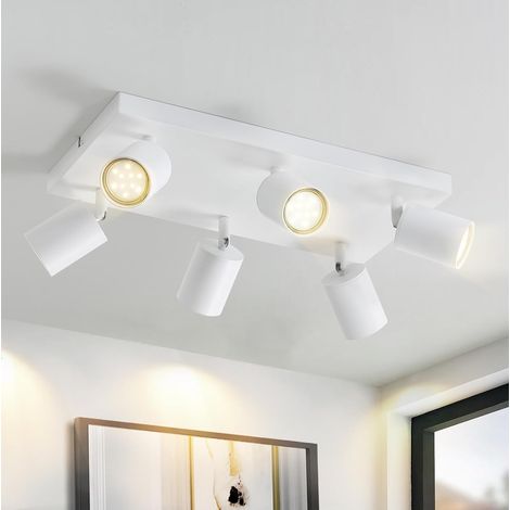 Zmh White Led Deckenstrahler: Gu10 Deckenleuchte Mit 6 Strahlern, Um 330° Drehbare Deckenstrahler, Industrieller Wandstrahler, Moderne Flurleuchte (keine Leuchtmittel Erforderlich)
