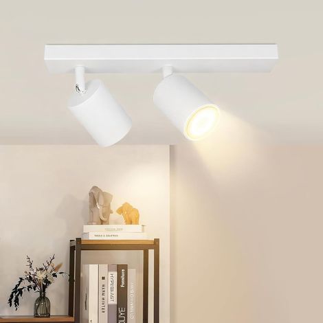 Weiße Led-deckenleuchte: Gu10-deckenleuchte, Doppelflammen-spot, Um 350° Drehbarer Deckenspot, Moderne Flurleuchte, Industrieller Wandspot