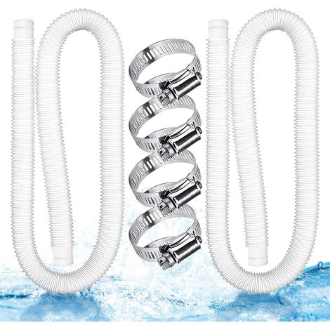 Set Mit 2 Poolschläuchen, 32 Mm Weißer Schlauch, Poolsaugschlauch, Poolpumpe Mit 4 Festen Klemmen, 149,9 X 3,2 Cm, Für Aufstellpools, Poolreinigung, Geeignet Für Eine Vielzahl Von Pumpen