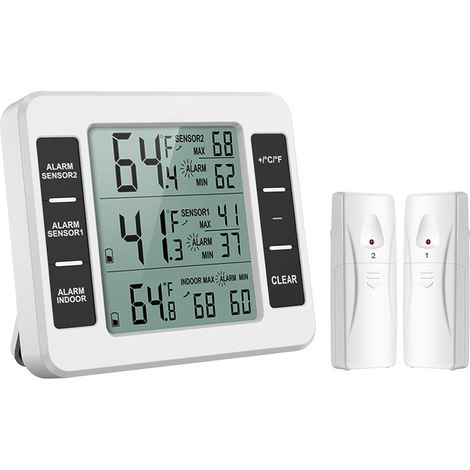 Kabelloses Thermometer Mit 2 Sensoren, Akustischem Alarm, Min-/max-anzeige, Lcd-display, Für Den Innen- Und Außenbereich, Küche