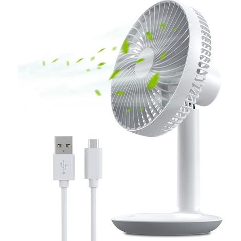 Wiederaufladbarer Usb-ventilator Mit 4000-mah-akku – 4 Geschwindigkeitsstufen, Kleiner, Leiser 16-cm-tischventilator, Bis 50° Verstellbar, Tragbarer Persönlicher Ventilator