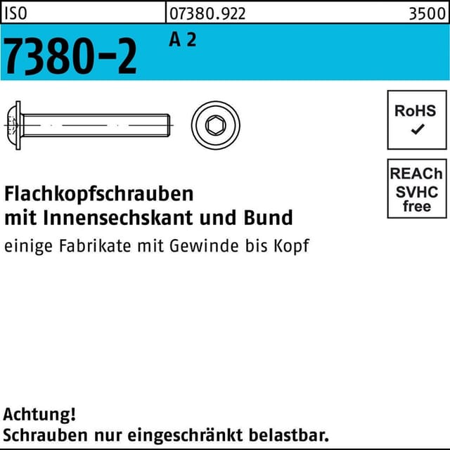 Flachkopfschraube iso 7380-2 m.Bund/Innensechskant m 5 x 6 a 2