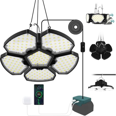 X 65w 6000lm Led-flutlicht, 5+1 Verstellbare Paneele, Kompatibel Mit Makita-akkus, Ip44 Für Garage/baustelle
