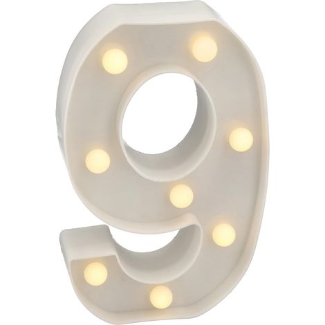 Led-beleuchtete Zahl 9, Warmweißes Licht (3000 K), 22 Cm Große Kunststoffziffer, Für Die Innendekoration, Batteriebetrieben