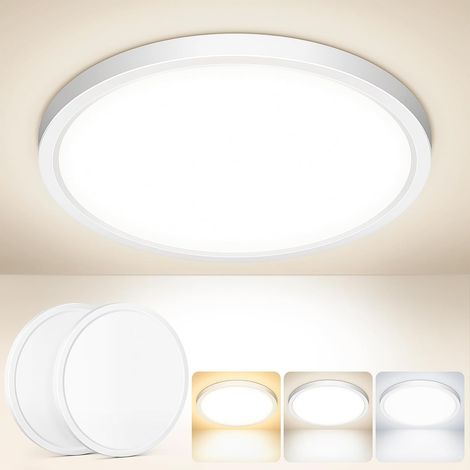 Set Mit 2 Runden Led-deckenleuchten, Ultradünn, Schutzart Ip44, 3 Farbtemperaturen, Für Wohnzimmer Und Badezimmer