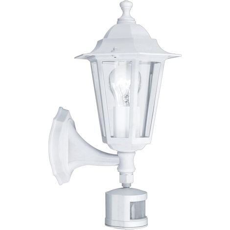 Außenwandleuchte, 120°-bewegungsmelder, Weißes Aluminiumguss, Glas, E27-fassung, Ip44, Garten/terrasse