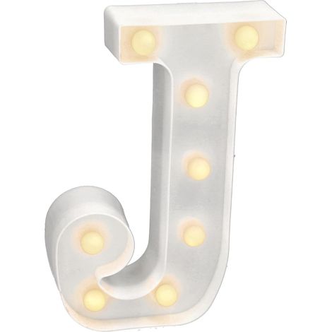 Led-beleuchteter Buchstabe J, Weißer Kunststoff, Warmweißes Licht (3000 K), Innendekoration