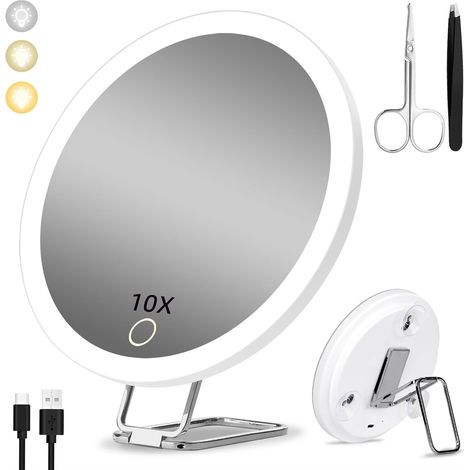 1 Vergrößerungsspiegel, 3 Lichtmodi, 15 Cm Durchmesser, 360°-ständer, Reise-make-up