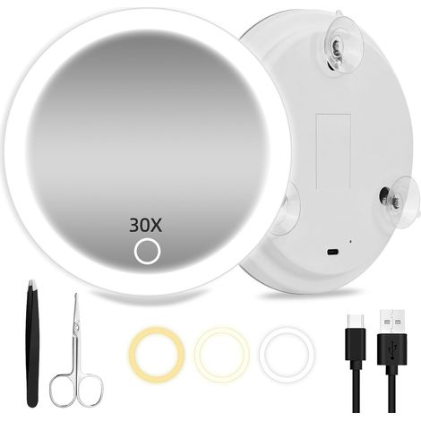 X 30-fach Vergrößernder Spiegel, Wiederaufladbar, 3-farbige Led, Tragbar, 15 Cm Für Reisen Und Präzises Betrachten
