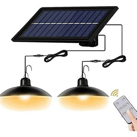 Solar-pendelleuchte Für Den Innen- Und Außenbereich, Schutzart Ip65, Mit 3 M Kabel Und Fernbedienung, Für Hühnerstall, Terrasse, Schuppen Oder Gartenpavillon (doppelkopf, Warmweiß)