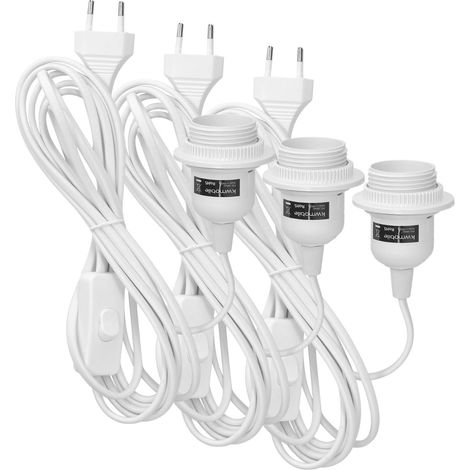 3x E27 Lampenfassungen, Weiß, Gewindering, Schalter, 3,5 M Kabel, Für Den Innenbereich