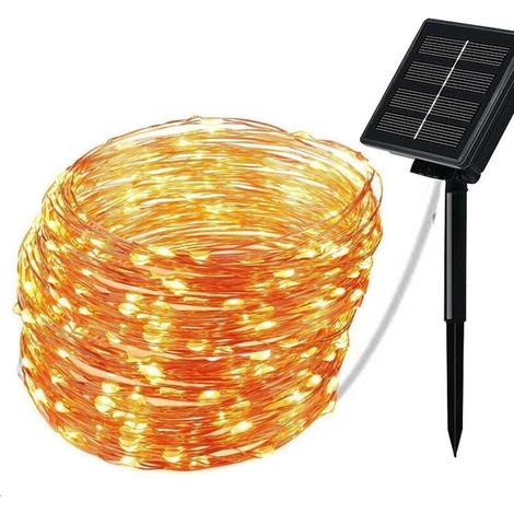 Weihnachtsdekoration, Solar-lichterkette Für Den Außenbereich, 12 M, 100 Leds, 8 Modi, Wasserdicht, Kupferdraht, Dekorative Lichterkette Für Garten, Hof, Weihnachten, Hochzeit, Party, Weiß, Warmweiß