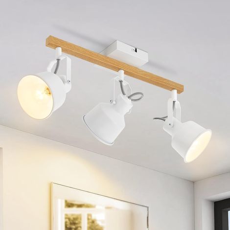 Weiße 3-flammige Deckenspotleuchte: Vintage-schwenkleuchte 350° Max. 25w E14 Fassung Industrieller Holz-barspot Für Wohnzimmer, Schlafzimmer, Büro (leuchtmittel Nicht Enthalten)
