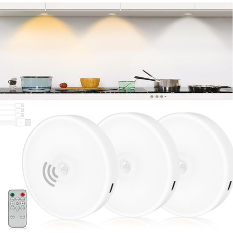 Bewegungsaktivierte Puck-leuchte Mit Fernbedienung, Kabellos Wiederaufladbar, Magnetische Led, Dimmbar Und Mit Timer, 3 Farben/3er-pack