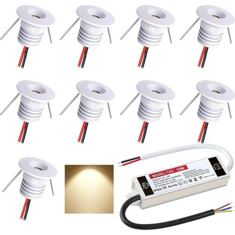 Set Mit 9 Led-einbaustrahlern, 12 V, 1 W, Ip65, Aluminium, 16 Mm Bohrung, Für Küche, Treppenhaus, Schrank