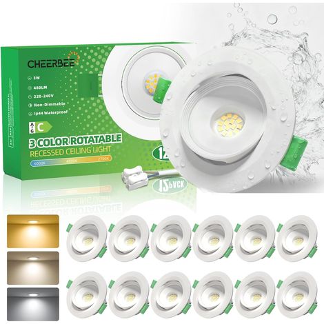 Set Mit 12 Verstellbaren Led-einbaustrahlern, 3 W, 450 Lm, Einstellbare Farbtemperatur, Schutzart Ip44, Für Bad, Küche Und Wohnzimmer