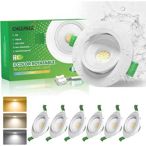 Set Mit 6 Verstellbaren Led-einbaustrahlern, 3 W, 450 Lm, Einstellbare Farbtemperatur, Schutzart Ip44, Für Badezimmer