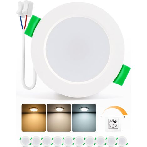 Set Mit 10 Dimmbaren Led-einbaustrahlern Mit Drei Farbtemperaturen, Schutzart Ip44, Für Badezimmer, Küche Und Wohnzimmer