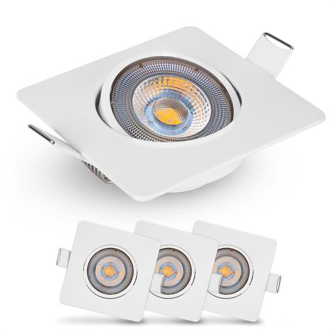Set Mit 3 Quadratischen Led-einbaustrahlern, 50° Verstellbar, Warmweiß (3000 K), 5 W, 450 Lumen, Für Wohnzimmer Und Küche