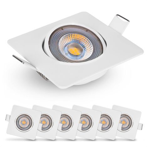 Set Mit 6 Led-einbaustrahlern, Extra Flach, Quadratisch, Warmweiß 3000k, Für Den Innenbereich