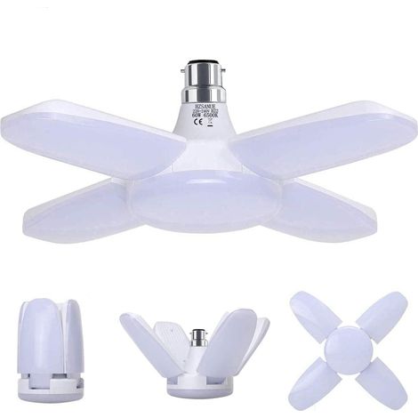 B22 60w 6800lm Kaltweiße Led-lampe Mit 4 Verstellbaren Paneelen Für Garage/lagerhalle