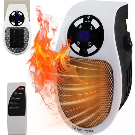 Mini-steckdosenheizgerät 500 W, Thermostat, Timer, Fernbedienung, Für Büro Und Schlafzimmer