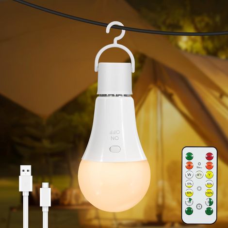 Wiederaufladbare E27-usb-c-glühbirne Mit 3 Farben, Dimmbar, Fernbedienung Und Timer Für Camping