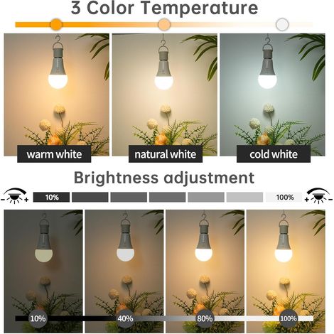 E27-led-lampen, Usb-c-akku (2600 Mah), Fernbedienung, 7 W Dimmbar, Timer, 3 Farbtemperaturen, Camping