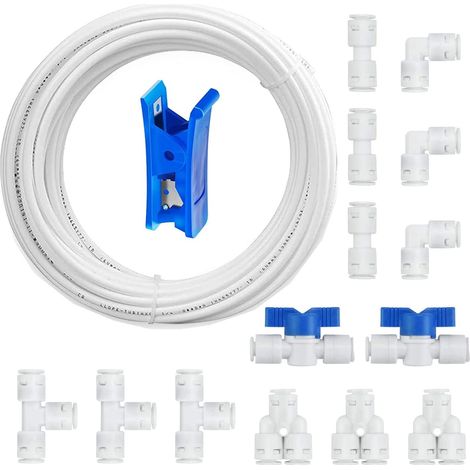 X 15 Meter 1/4 Zoll Wasserschlauch-set, Anschlussstück, Verbinder, Ventil, Absperrventil, Rohrschneider, Kühlschrankfilter