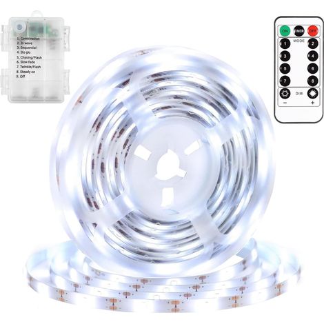 1 Selbstklebender Led-streifen, 2 M, 60 Weiße Leds, Fernbedienung Mit Timer, Für Den Innen- Und Außenbereich
