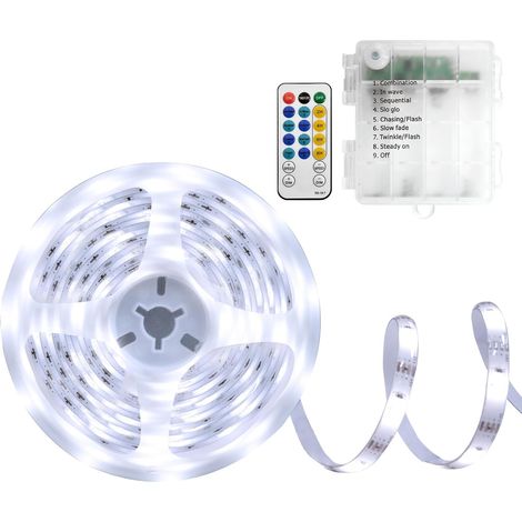 X 5 M Batteriebetriebener Led-streifen, 150 Leds, Ip65 Wasserdicht, 8-modus-fernbedienung, Timer, 6000 K Weiß, Für Den Innen- Und Außenbereich