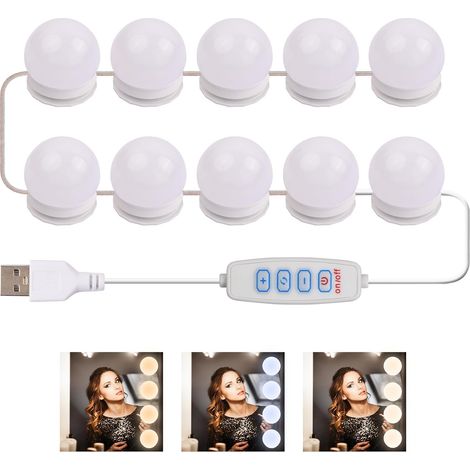10 Led-lampen Im Hollywood-stil, 3-farbige Spiegelleuchten, 5 M Usb-kabel, Für Schminktische