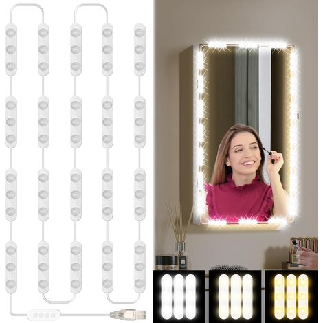 Led-spiegelbeleuchtungsset, 60 Glühbirnen, 3 Einstellbare Farben, Usb-anschluss, Für Badezimmer Und Schminktisch