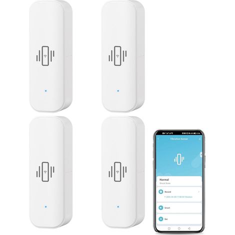 Set Mit 4 Wlan-glasbruchmeldern, Drahtlosem Vibrationssensor, Kompatibel Mit Tuya Smart Life, Für Heimalarmanlagen