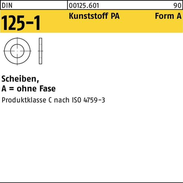 Unterlegscheibe DIN 125-1 Form A 4,3 x 9 x0,8 Polyamid