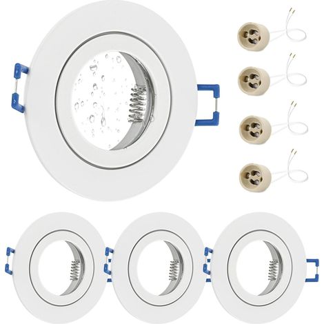4x Einbaustrahler, Weißes Aluminium, Ip44, Gu10-fassung, 68-mm-bohrung, Badezimmer