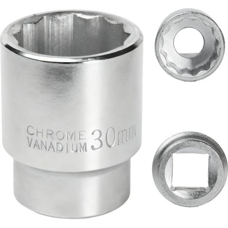 X 30-mm-steckschlüssel, 3/4"-vierkantantrieb, 12-kantig, Chrom-molybdän-stahl, Weiße Ausführung, Für Schlagschrauber