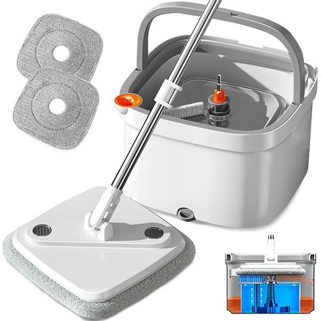 Set Bestehend Aus 360° Drehbarem Mopp Und Wasserbehälter Mit Trennfunktion, Quadratischem Mikrofaserkopf Für Böden In Haus Und Büro