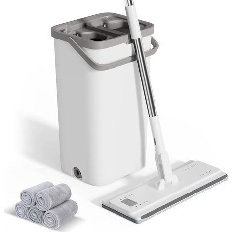 Auswringeimer, Flacher Mikrofaser-mopp, Edelstahlgriff, 5 Tücher, Bodenreinigung