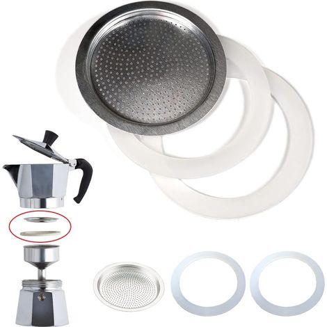 Edelstahl-filterset, Silikondichtungen, 6 Tassen, Moka-kaffeemaschine, Universal