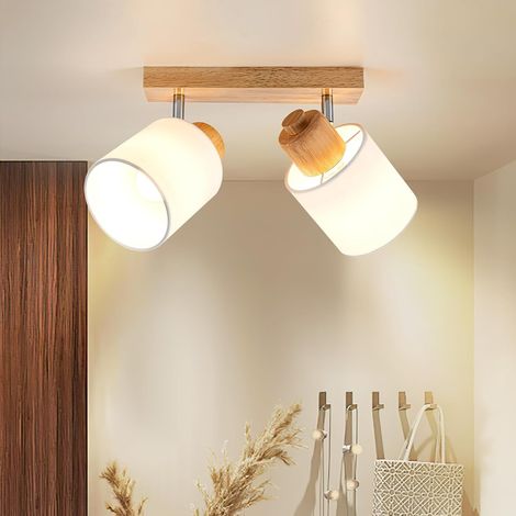 Deckenleuchte Mit 2 Verstellbaren Strahlern, Retro-holzsockel, E14-wandleuchte Für Wohnzimmer, Schlafzimmer, Küche